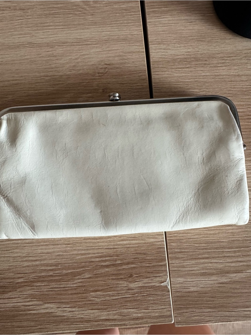 HOBO Cream Leather Kiss-Lock Clutch
